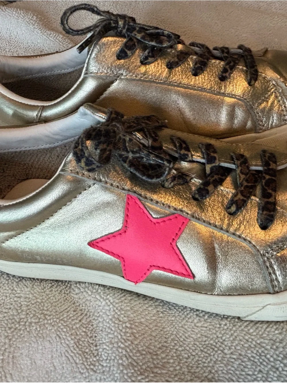 Vintage Havana Metallic Gold Sneakers with Hot Pink Star